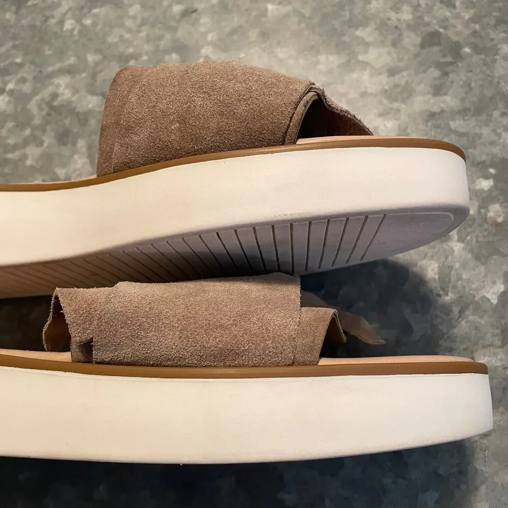 Seychells Coast Knotted Suede Slide Sandals 11 Taupe Brown Platform Italy - Picture 6 of 12